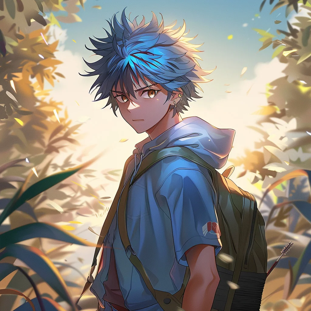 Anime adventure boy with backpack